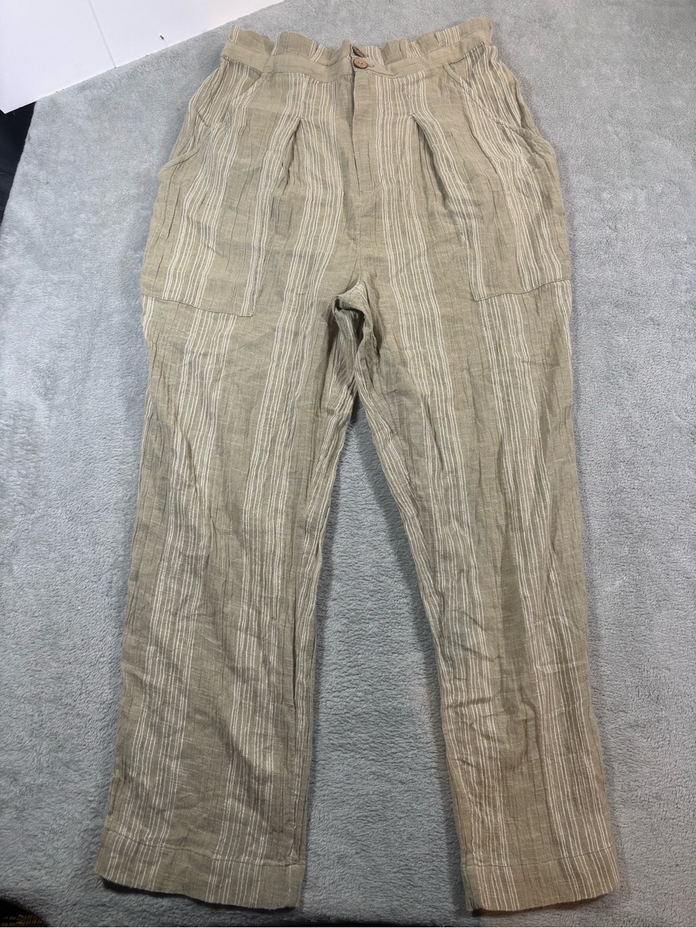 Free People Striped High Rise Pleated Trousers Sand M